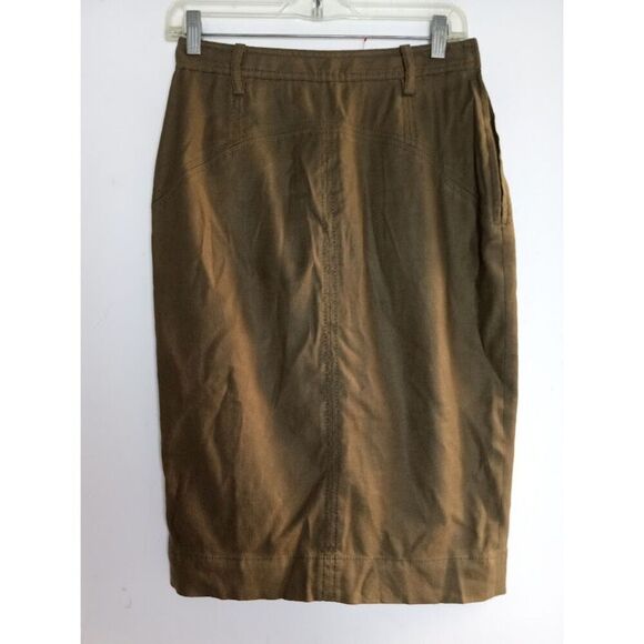 Diane Von Furstenberg Olive Green Linen Cotton Utility Style Pencil Skirt sz 6 - Picture 1 of 6
